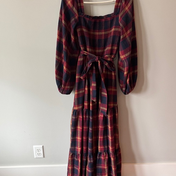 Aura Dresses & Skirts - Aura Red and Blue Flannel Plaid Long Sleeve Maxi Dress